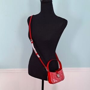 MICHAEL KORS Lyra Extra-Small Red Sequined Logo Pouchette Crossbody Bag